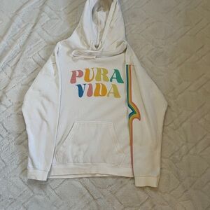 Pura Vida Cream Hoodie with Rainbow Detail